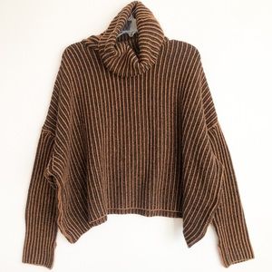 Zara Chunky Ribbed Knit Turtleneck Cropped Oversized Wool Blend Sweater